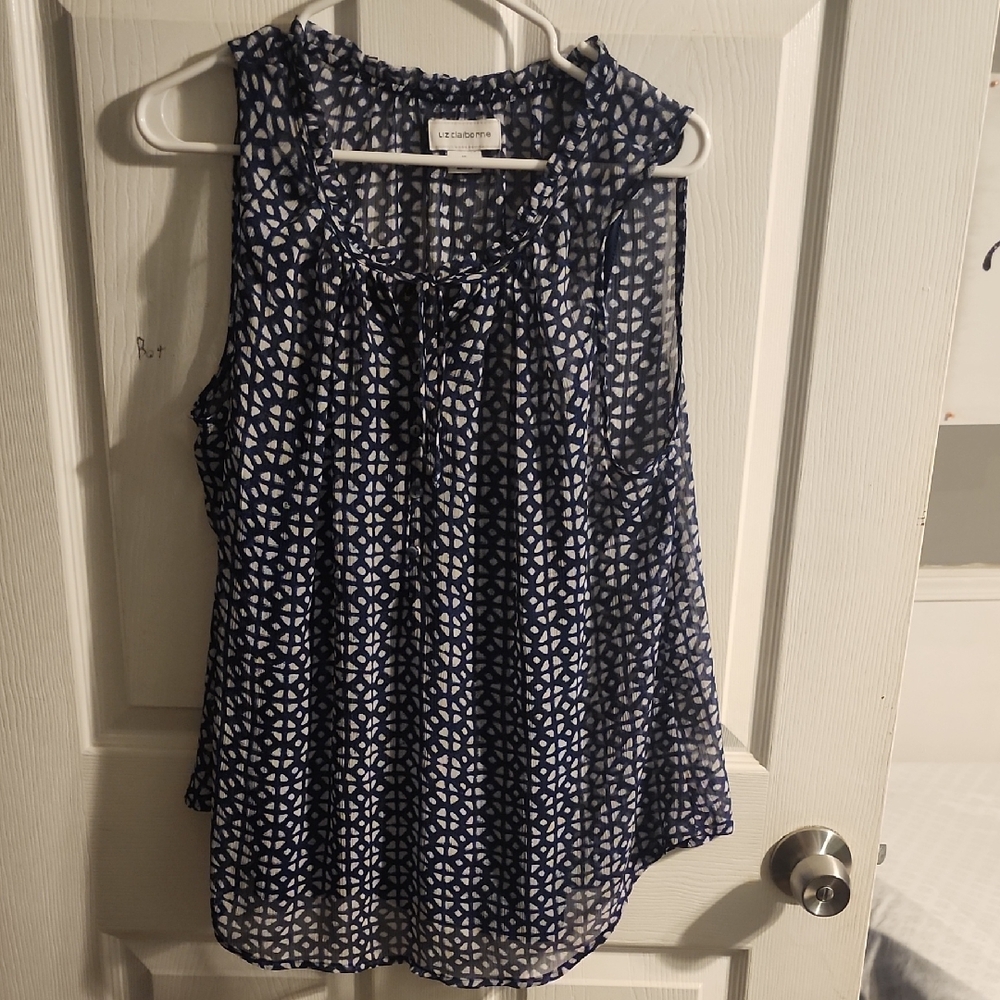 Liz Claiborne Blue Sleeveless Tie Front Blouse